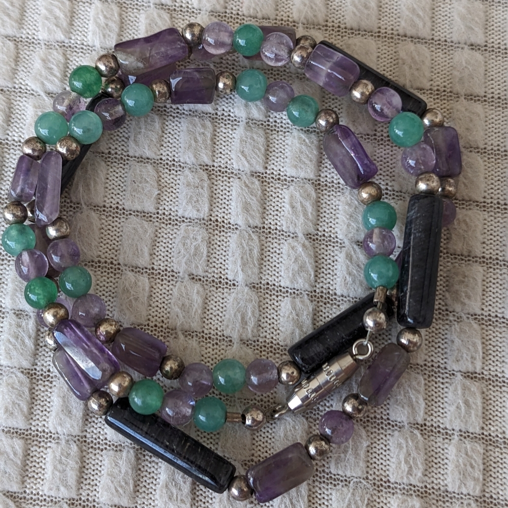 Vintage Necklace With Natural Jade, Amethyst And Tourmaline Gemstones - Picture 4 of 8